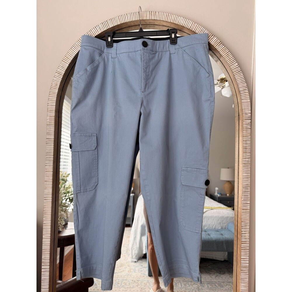 Democracy Ab”solution Women’s 22W Utility Cargo Crop Pants Blue Stretch Cotton